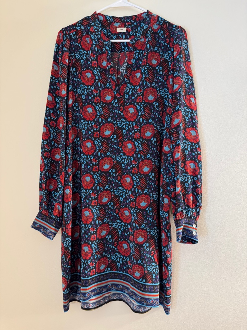 SALE WARM NY Black Multi Boho Silk Oversized L/S Dress
